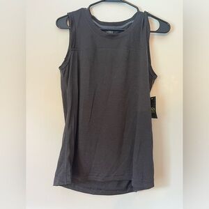 Dark gray exercise tank top.